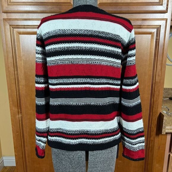 Vintage Reba Rose Made in New York Black White and Red Striped Knitted Cardigan - Picture 2 of 15